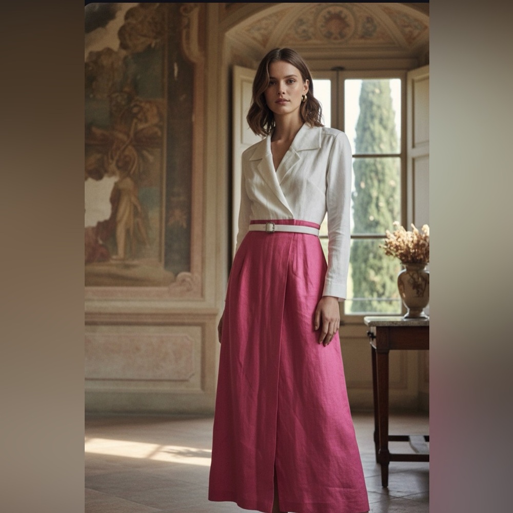 GIULIVA HERITAGE Annabelle Dress 36 S | Luxury Silk Linen NWT Midi Blazer Pink